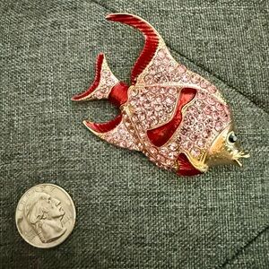 Large Sparkly Red and Gold Fish Brooch